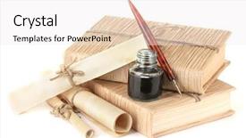  Presentation with old paper ink - Presentation theme featuring old books ink pen background and a sky blue colored foreground