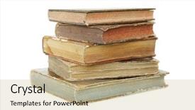  Presentation with books - Cool new presentation design with old books isolated on white backdrop and a coral colored foreground