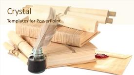  Presentation with old feather pen - Presentation theme consisting of old books letters and feather background and a cream colored foreground