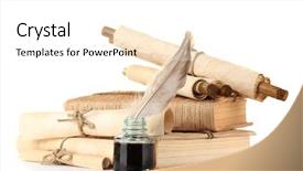  Presentation with old feather pen - Audience pleasing presentation theme consisting of old books letters and feather backdrop and a white colored foreground