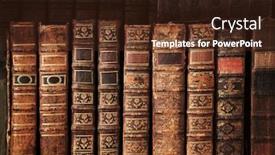  Presentation with books - Theme featuring old books on wooden shelf background and a wine colored foreground