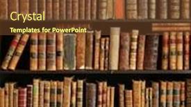  Presentation with old books on a wooden - Colorful presentation design enhanced with bibliography - old books on wooden shelf backdrop and a tawny brown colored foreground