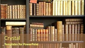  Presentation with old books on a wooden - Theme having old-books-on-wooden-shelf background and a tawny brown colored foreground