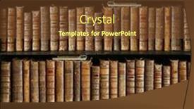  Presentation with books - Colorful PPT theme enhanced with old-books-on-wooden-shelf backdrop and a tawny brown colored foreground