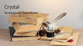  Presentation with old books pen - Slide set consisting of old books scrolls feather pen background and a lemonade colored foreground