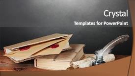  Presentation with old books pen - Cool new PPT layouts with old books scrolls feather pen backdrop and a gray colored foreground