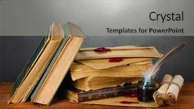  Presentation with old feather pen - PPT layouts with old books scrolls feather pen background and a light gray colored foreground