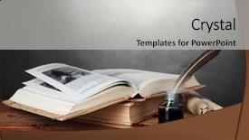  Presentation with old books pen - Presentation theme enhanced with old books scrolls feather pen background and a light gray colored foreground