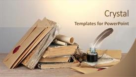  Presentation with scrolls - Colorful PPT theme enhanced with old books scrolls feather pen backdrop and a cream colored foreground