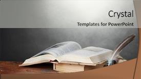  Presentation with scrolls - Beautiful presentation design featuring old books scrolls feather pen backdrop and a light gray colored foreground