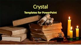 Presentation with scrolls - Colorful presentation theme enhanced with old books scrolls ink pen backdrop and a wine colored foreground