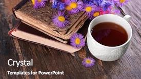  Presentation with books flowers - Cool new slide set with old books with beautiful flowers backdrop and a tawny brown colored foreground