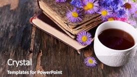  Presentation with books flowers - Beautiful presentation featuring old books with beautiful flowers backdrop and a tawny brown colored foreground