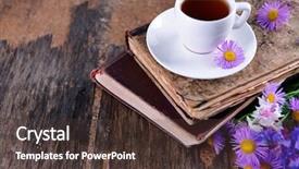  Presentation with books flowers - Colorful PPT theme enhanced with old books with beautiful flowers backdrop and a tawny brown colored foreground