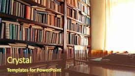  Presentation with library - Audience pleasing presentation theme consisting of old bookshelf in library backdrop and a tawny brown colored foreground