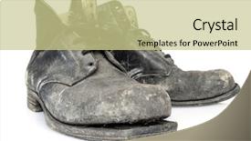  Presentation with old - PPT theme with old boots isolated on white background and a soft green colored foreground