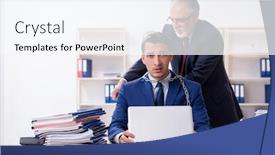  Presentation with old young - Cool new slide deck with old-boss-and-young-male backdrop and a sky blue colored foreground