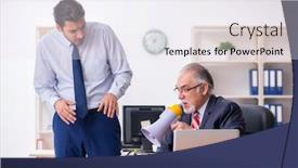  Presentation with old young - Beautiful presentation theme featuring old-boss-and-young-male backdrop and a sky blue colored foreground