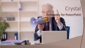  Presentation with employee - Slide set consisting of old-boss-employee-holding-magaphone background and a soft green colored foreground