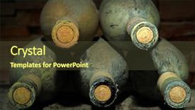  Presentation with cellar - Presentation design having old bottles of wine in old cellar on dark background background and a tawny brown colored foreground