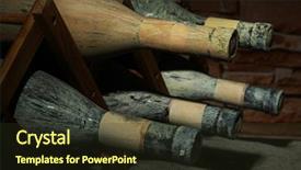  Presentation with cellar - Colorful slides enhanced with old bottles of wine in old cellar on dark background backdrop and a tawny brown colored foreground