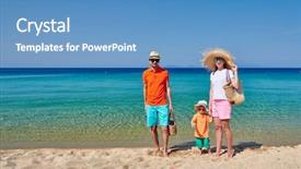  Presentation with beach bag - PPT theme featuring old boy holding beach bag background and a teal colored foreground