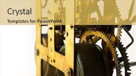  Presentation with gears - Audience pleasing PPT theme consisting of old brass gears and spring backdrop and a yellow colored foreground