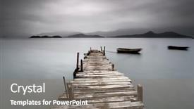  Presentation with boat - Cool new presentation theme with old bridge - desolate pier and boat backdrop and a gray colored foreground