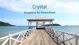  Presentation with sky blue - PPT theme having old bridge - wooden jetty walkway with pavilion background and a  colored foreground