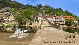  Presentation with bridge - PPT theme featuring old-bridge-in-rijeka-crnojevica background and a coral colored foreground