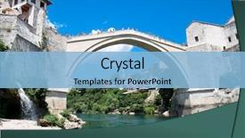  Presentation with cable stayed bridge over river - Slides consisting of old bridge on river neretva background and a light blue colored foreground