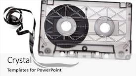  Presentation with cassette - Presentation theme featuring old broken cassette isolated background and a white colored foreground