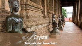  Presentation with buddha - PPT layouts with old-buddha-bronze-and-jade background and a coral colored foreground