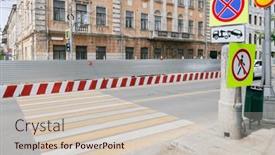  Presentation with renovation - PPT theme consisting of old-building-and-street-renovation background and a soft green colored foreground