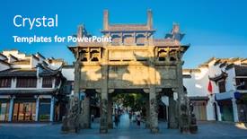  Presentation with old china - Theme having old-building-in-shexian-anhui background and a teal colored foreground