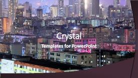  Presentation with old buildings - Presentation theme featuring old buildings - downtown in hong kong night background and a dark gray colored foreground