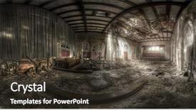  Presentation with old buildings - Theme featuring old buildings - panorama of an abandoned theater background and a tawny brown colored foreground