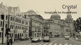  Presentation with old buildings - Presentation theme consisting of abstract watercolor brown and beige wavy striped pattern background and a lemonade colored foreground