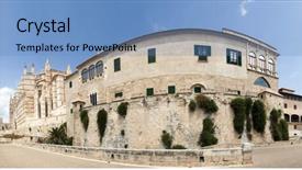  Presentation with old buildings - Slide deck having old buildings in the heart background and a teal colored foreground