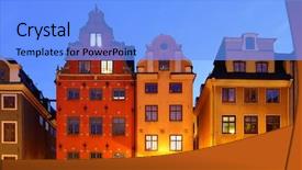 Presentation with old buildings - Presentation theme featuring old buildings on stortorget square in stockholm at night sweden background and a light blue colored foreground