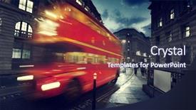  Presentation with old london - Theme featuring old bus on street background and a tawny brown colored foreground