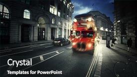  Presentation with old london - Audience pleasing PPT theme consisting of old bus on street backdrop and a dark gray colored foreground
