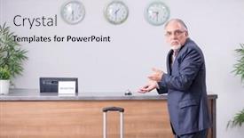  Presentation with hotel - Colorful PPT theme enhanced with old businessman at the hotel reception backdrop and a light gray colored foreground