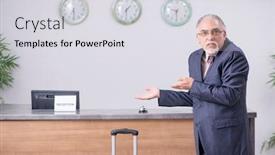  Presentation with hotel - PPT theme with old businessman at the hotel reception background and a light gray colored foreground