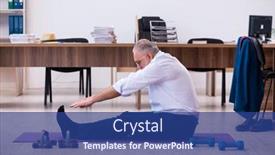  Presentation with sport - Slide set consisting of old-businessman-employee-doing-sport background and a ocean colored foreground