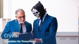  Presentation with employee retention milestones - Audience pleasing presentation theme consisting of old-businessman-employee-getting-deal backdrop and a ocean colored foreground