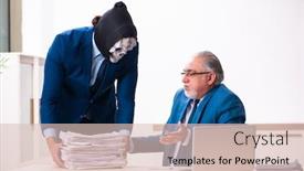  Presentation with employee - Presentation featuring old-businessman-employee-getting-deal background and a lemonade colored foreground