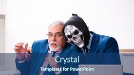  Presentation with employee - Presentation theme enhanced with old-businessman-employee-getting-deal background and a ocean colored foreground