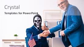  Presentation with devil - Amazing presentation having old-businessman-employee-getting-deal backdrop and a sky blue colored foreground