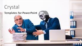  Presentation with employee - Cool new PPT theme with old-businessman-employee-getting-deal backdrop and a white colored foreground